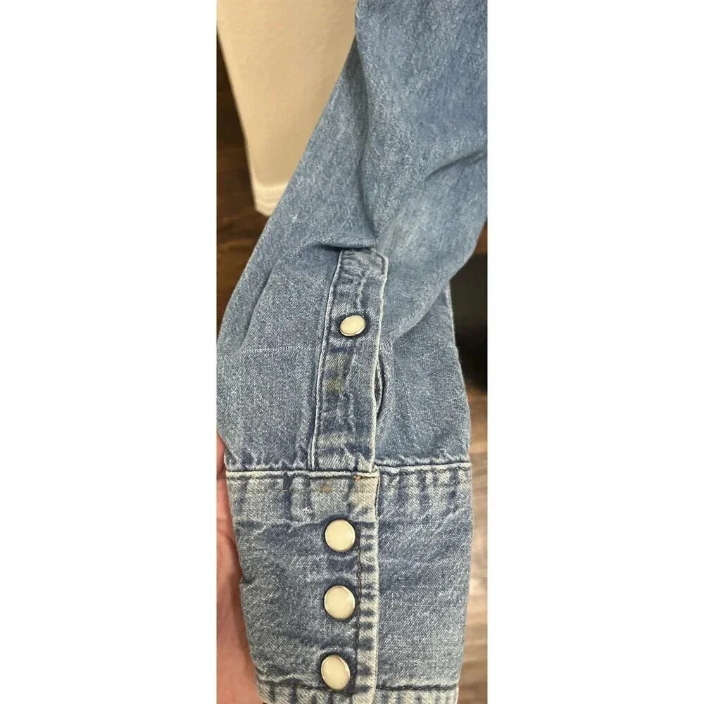 Vintage Wrangler Denim Pearl Snap Sanforized Shirt Men's Size 16 1/2x33 Raw Edge - Picture 4 of 8